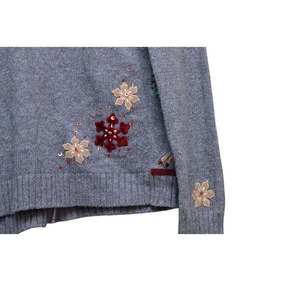 Vintage 90s Holiday Christmas Sweater Small Ramie Wool Zip Embroidered Beaded - Picture 14 of 14